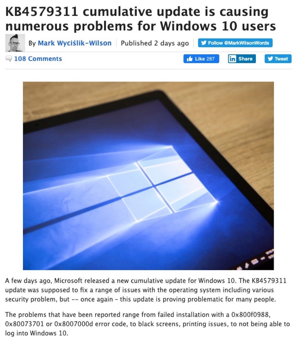 Windows 10の累積アップデートkbは問題アリ 多くのユーザーが報告 Tech