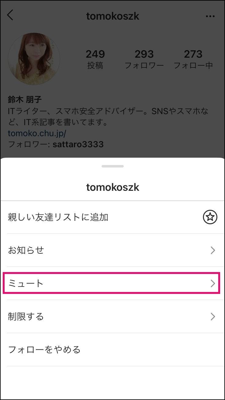 Instagramで ほかのユーザーをミュートする マイナビニュース