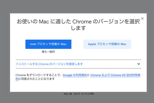 Mac用Chorme 87、ダウンロードの選択画面