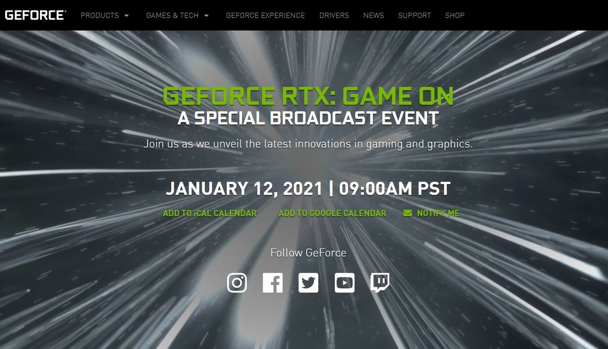 NVIDIA、オンラインイベント「GEFORCE RTX: GAME ON」を予告　2021年1月13日午前2時