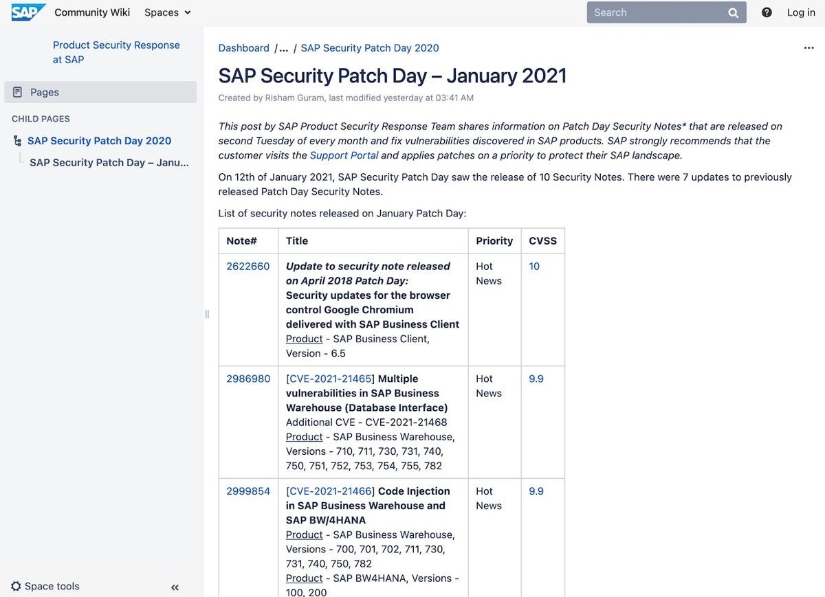 Sap 21年1月の月例セキュリティパッチ 17件の脆弱性を修正 マピオンニュース