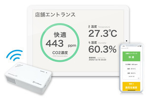 室内の空気を“見える化”する、+Style「まもセンサーAir」。LTE通信対応