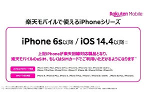 楽天モバイル、4月30日からiPhone 6s以降に対応