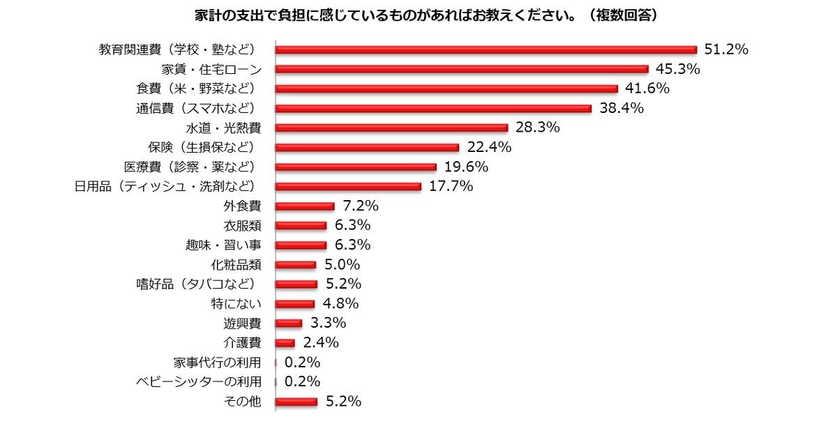 家計の支出で負担に感じているもの