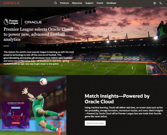 Oracle プレミアリーグに機械学習活用のデータ情報をリアルタイム提供 Tech
