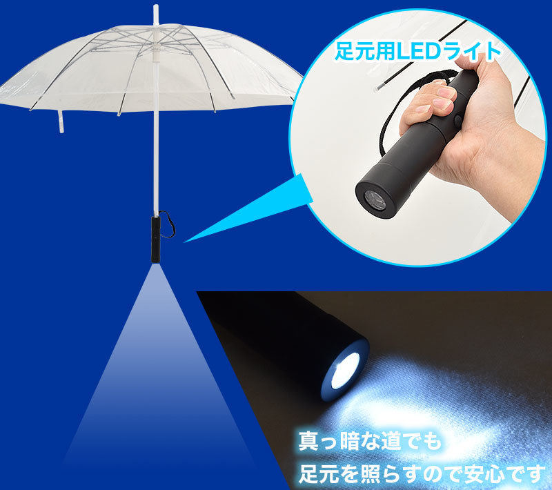 持ち手の底面には、足元を照らせるLED照明を搭載