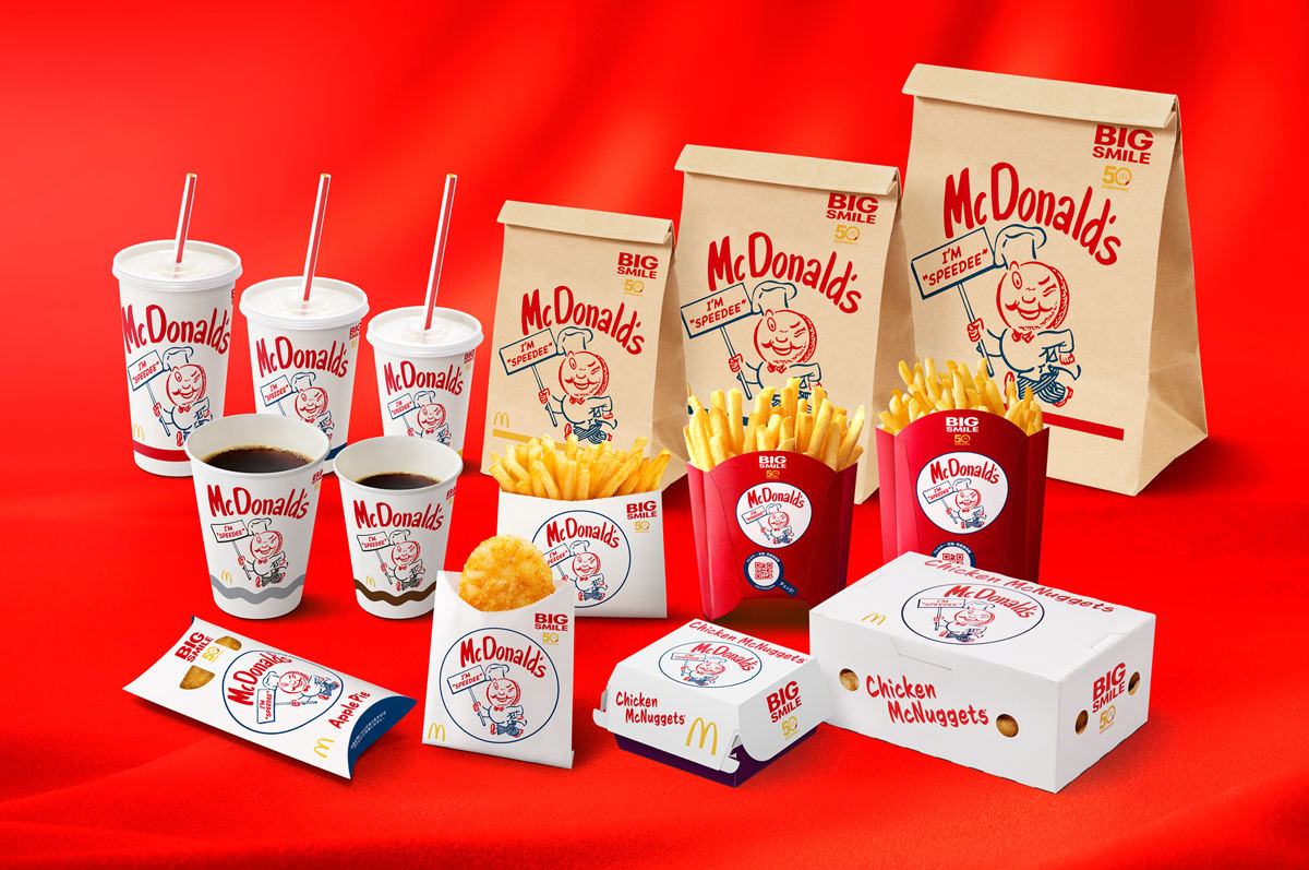 アメリカ創成期のマクドナルドのキャラクター「スピーディー」がデザインされた特別パッケージ