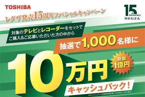 REGZA 4Kテレビ+レコーダ購入で10万円還元。抽選で1,000人に