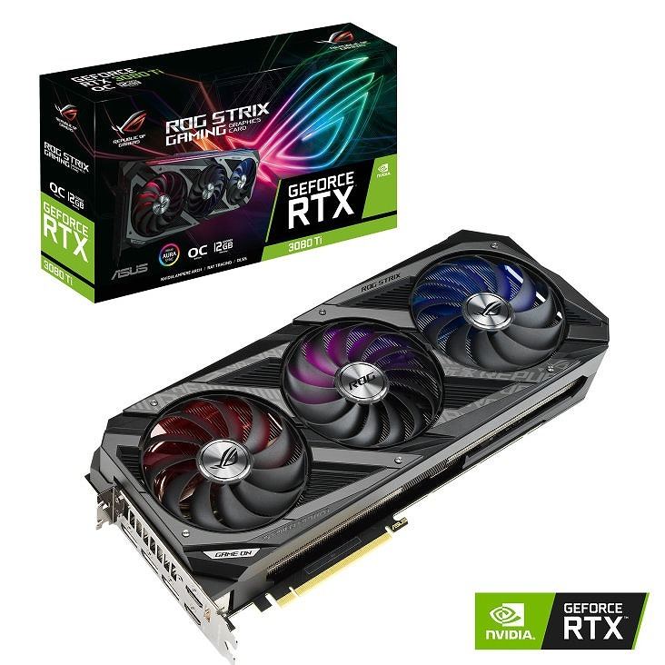 ASUSの「ROG-STRIX-RTX3080TI-O12G-GAMING」。非常に高速なモデルだ