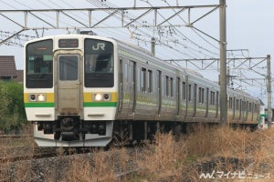 JR東日本、両毛線211系「矢絣柄」列車に高校生制作のポスター掲出
