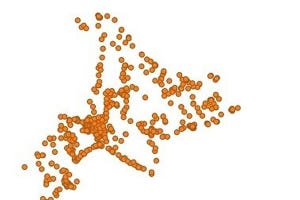 【クイズ】北海道に集中するオレンジの点。なんの分布図か分かる? 早稲田大学地理学研究会が作成したマップにツイッター大盛り上がり!