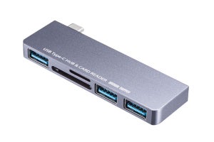 サンワ、USB Type-Cポートに直挿しできるカードスロット搭載のUSBハブ