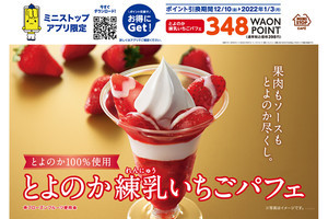 ミニストップ、果肉もソースも100%とよのかを使用したいちごパフェを本日より発売