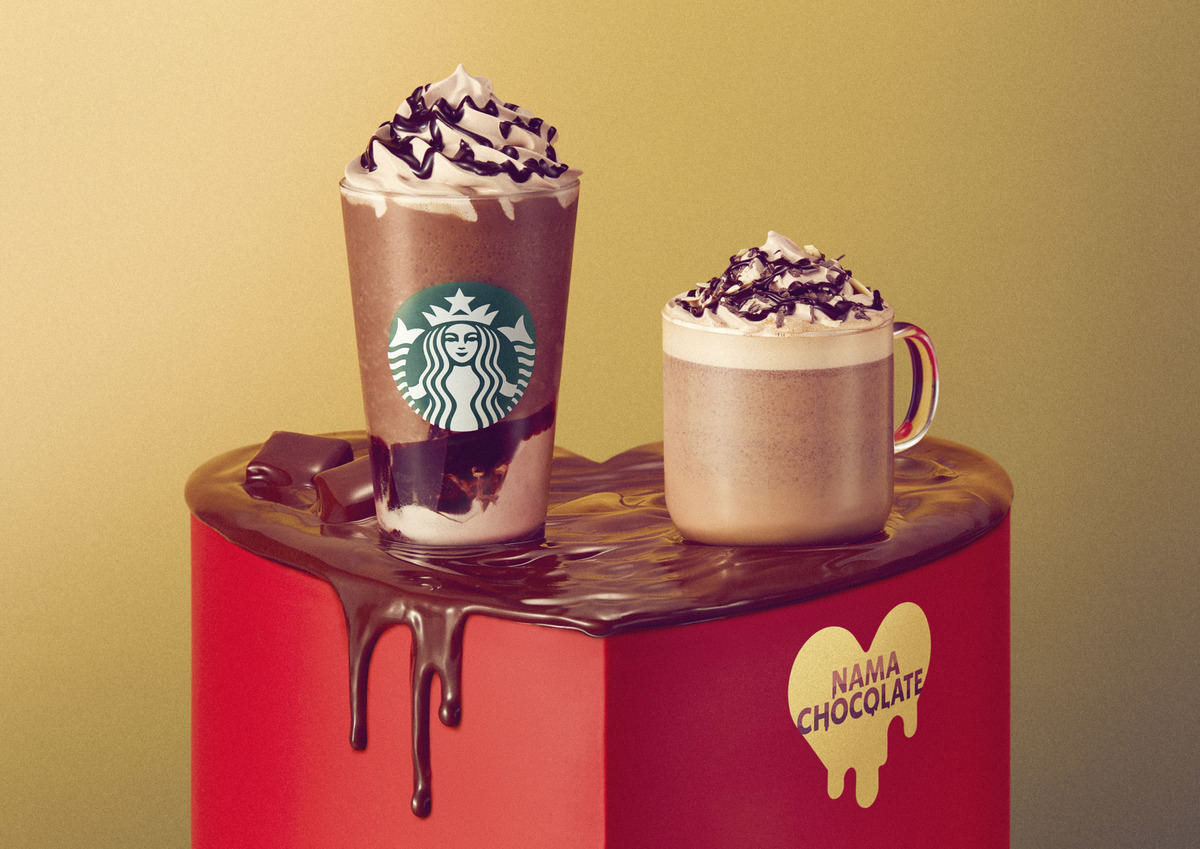 (左)トリプル 生チョコレート フラペチーノ、(右)ダブル 生チョコレート モカ