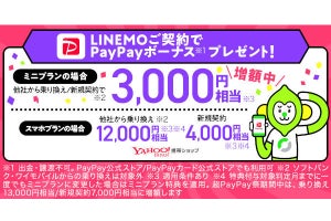 Yahoo!携帯ショップ、「LINEMO」ミニプラン契約で3,000円還元