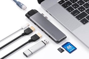 MacBook Pro/Airに直付けできるUSB-Cドック　サンワダイレクト