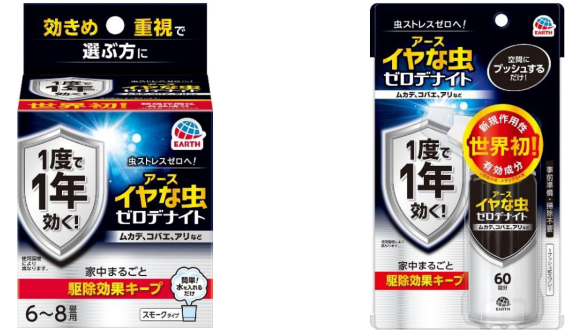 「イヤな虫 ゼロデナイト 6～8畳用」と「イヤな虫 ゼロデナイト 1プッシュ式スプレー 60回分」