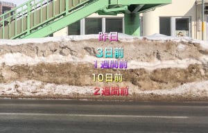 【雪国あるある】札幌市内に現れた、この時期限定の"地層"が話題に! - 「ミルフィーユみたい」「チャーシューに見える」の声も