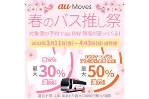 au PAYで高速バスを予約すると最大50％還元、10,000円分のギフト券が当たるチャンスも