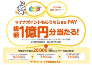 au PAYが「マイナポイント第2弾」に参加 - 最大2万円相当のau PAY、さらに1,000円分が当たる! 