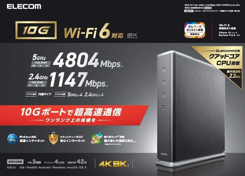 エレコム、10GbE／Wi-Fi 6対応ルーター「WRC-X6000XS-G」 | マイナビ