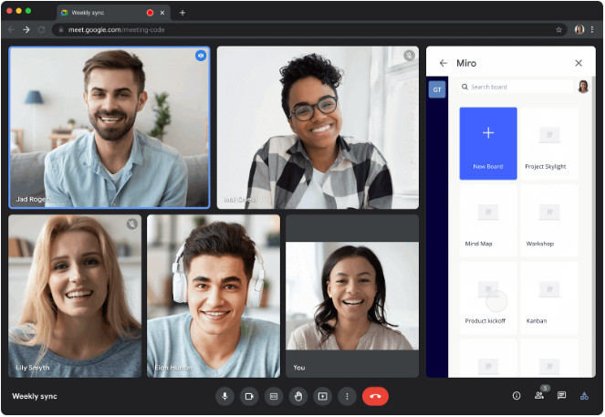 Google Meet上での「Miro」の利用イメージ