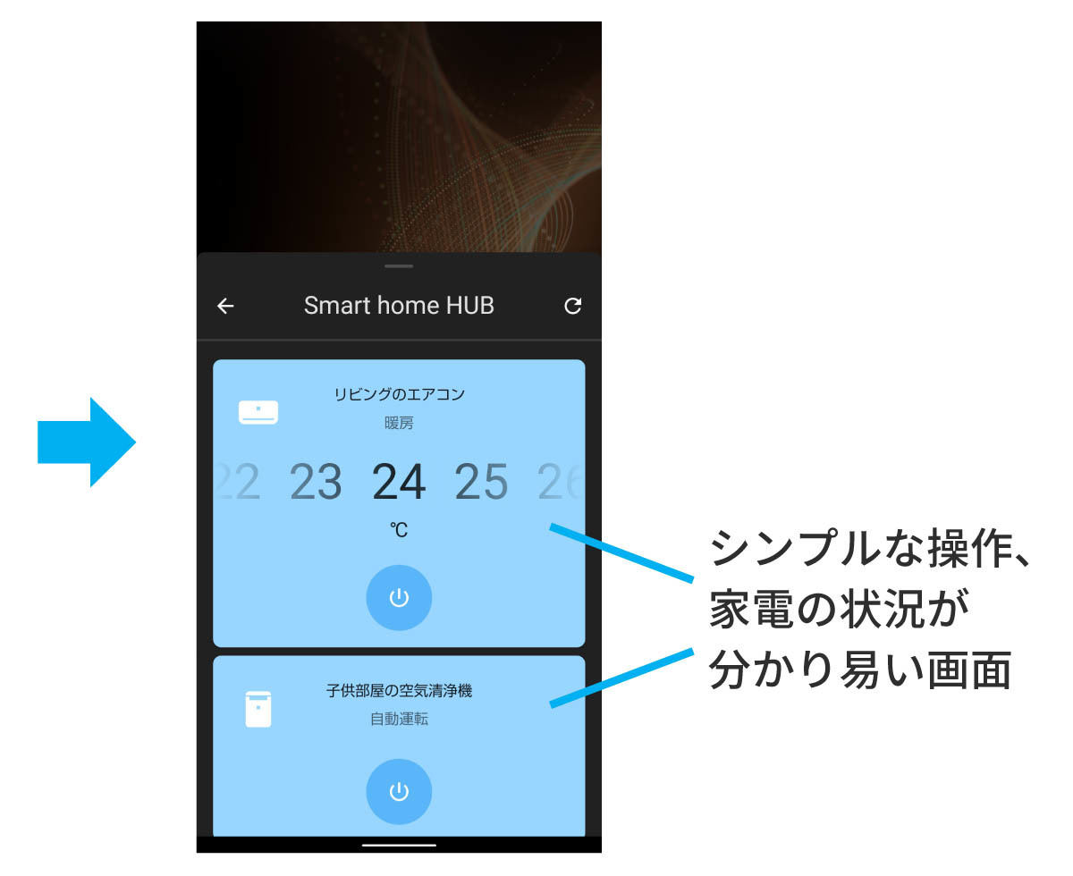 Smart home HUBの操作画面