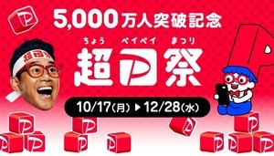 PayPayユーザー5,000万人突破記念「超PayPay祭」開催! 全額ポイント還元チャンスも