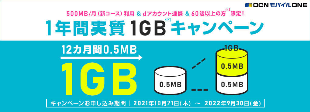 OCN モバイル ONE「1年間実質1GBキャンペーン」