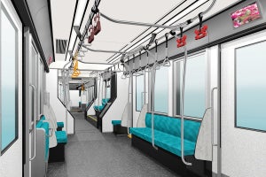 福井鉄道、新型車両F2000形の内装デザイン - セーレンの生地を採用