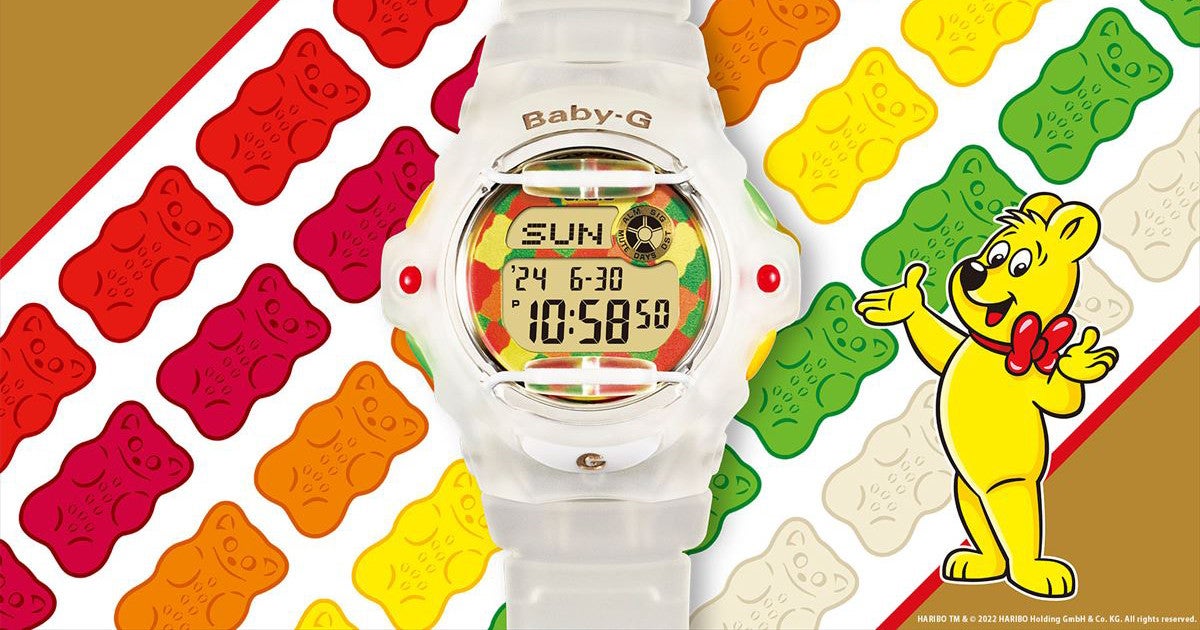 カシオ「BABY-G」、カラフルなグミキャンディ「ゴールドベア」コラボの