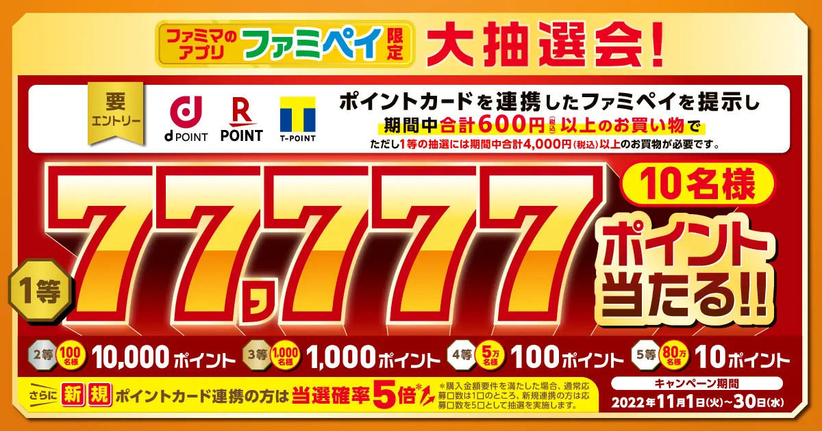 11月に「ファミペイ」で抽選キャンペーンが実施される