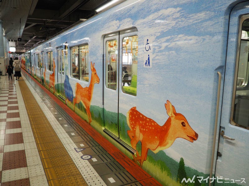 近鉄「ならしかトレイン」試乗会、内外装とも奈良の鹿などイメージ マイナビニュース