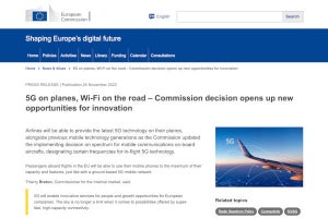 航空機内で5Gサービスの提供を発表 - 欧州委員会