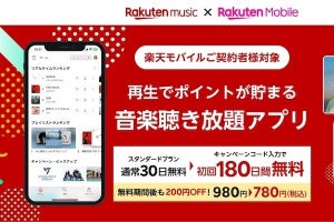 楽天モバイル、Rakuten UN-LIMIT VII契約者のRakuten Music初利用が180日間無料に