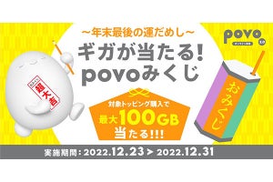 povo2.0、トッピング購入で最大100GBの通信量があたる「povoみくじ」