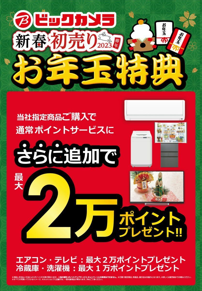 ビックカメラ、1月1日から「2023年新春福箱」店頭販売 - ポイント