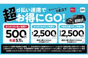 d払い、タクシーアプリ「GO」で最大5,500ポイント進呈
