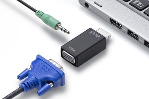 HDMI出力をD-sub15ピン端子と3.5mm音声出力に変換する小型アダプター