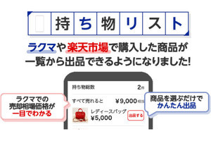 楽天ラクマ、楽天市場で買った物をかんたんに出品できる「持ち物リスト」機能