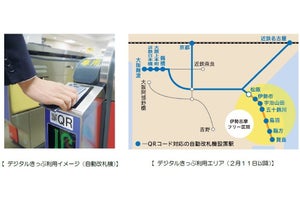 近鉄、QRコード活用「デジタルきっぷ」大阪・京都からも利用可能に