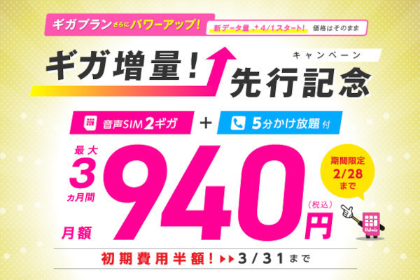 ギガ増量！先行記念キャンペーン【初期費用割引】