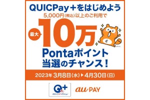 au PAY カード、QUICPay+利用で最大10万ポイントが当たるキャンペーン