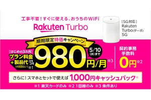 楽天モバイル、ホームルーター「Rakuten Turbo」などの新規申込キャンペーン