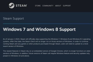 Steam、2024年1月1日でWindows 7とWindows 8.1のサポート終了へ