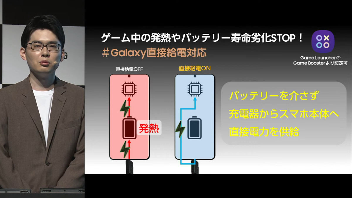 ゲーム中の発熱や満充電後のバッテリーへの負荷・劣化を抑える「直接給電」機能を搭載