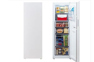 アクア、冷凍／冷蔵モードを切り替えられる前開き式スリム冷凍庫