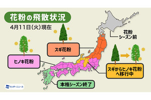 「西・東日本の花粉は来週にもピーク越え」との予想 - 3月までの飛散量は昨年比2.6倍