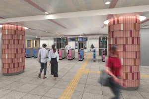 東急田園都市線 桜新町駅リニューアル、桜色の既存タイルも生かす