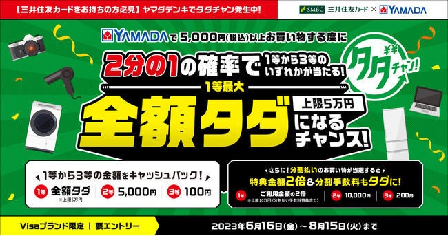 ヤマダデンキ、5,000円以上の買い物が2分の1の確率で最大全額タダに